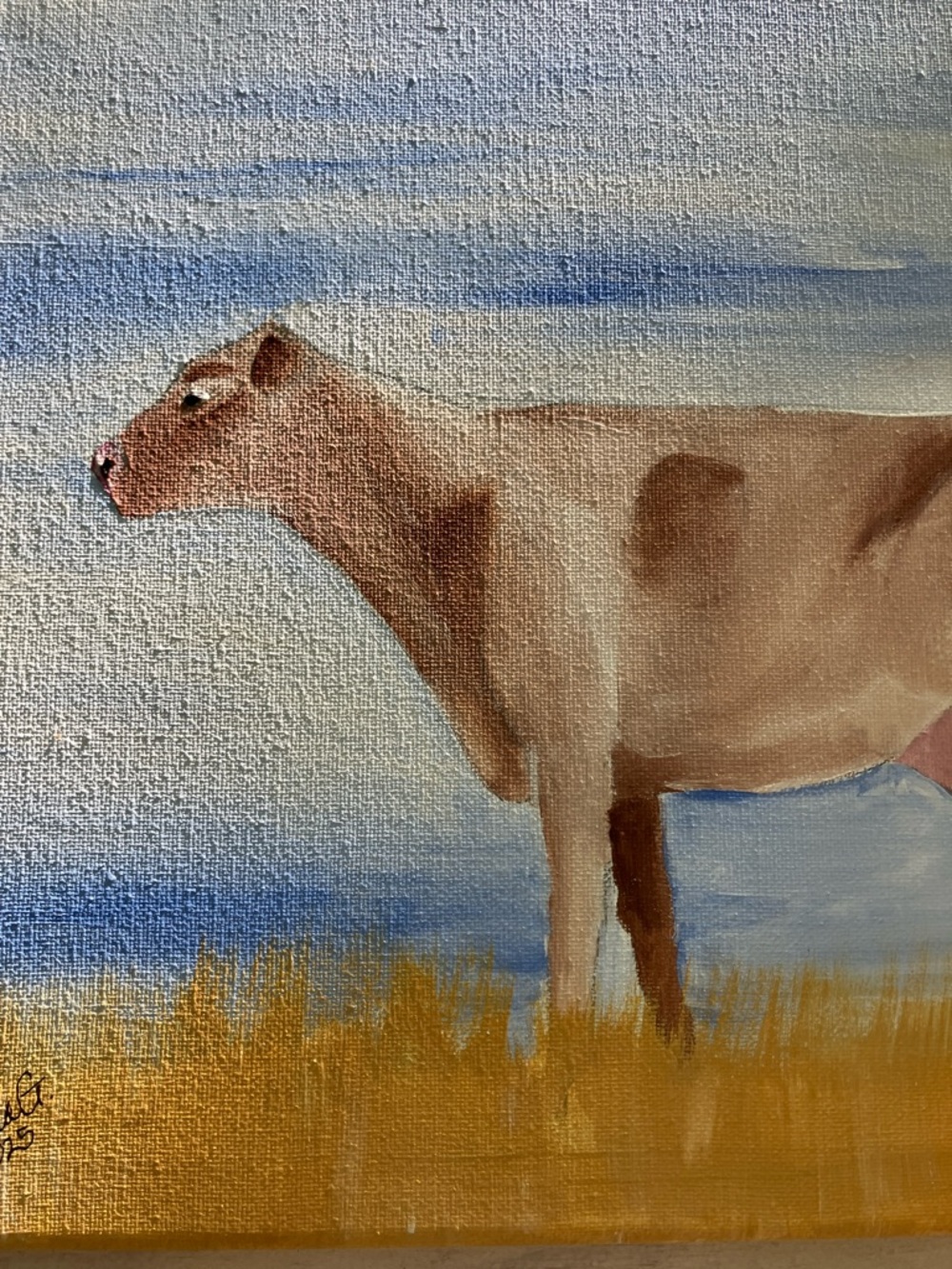 Hand-Painted Brown Cow Raw Canvas Art Charming Farmhouse - Picture 3 of 7